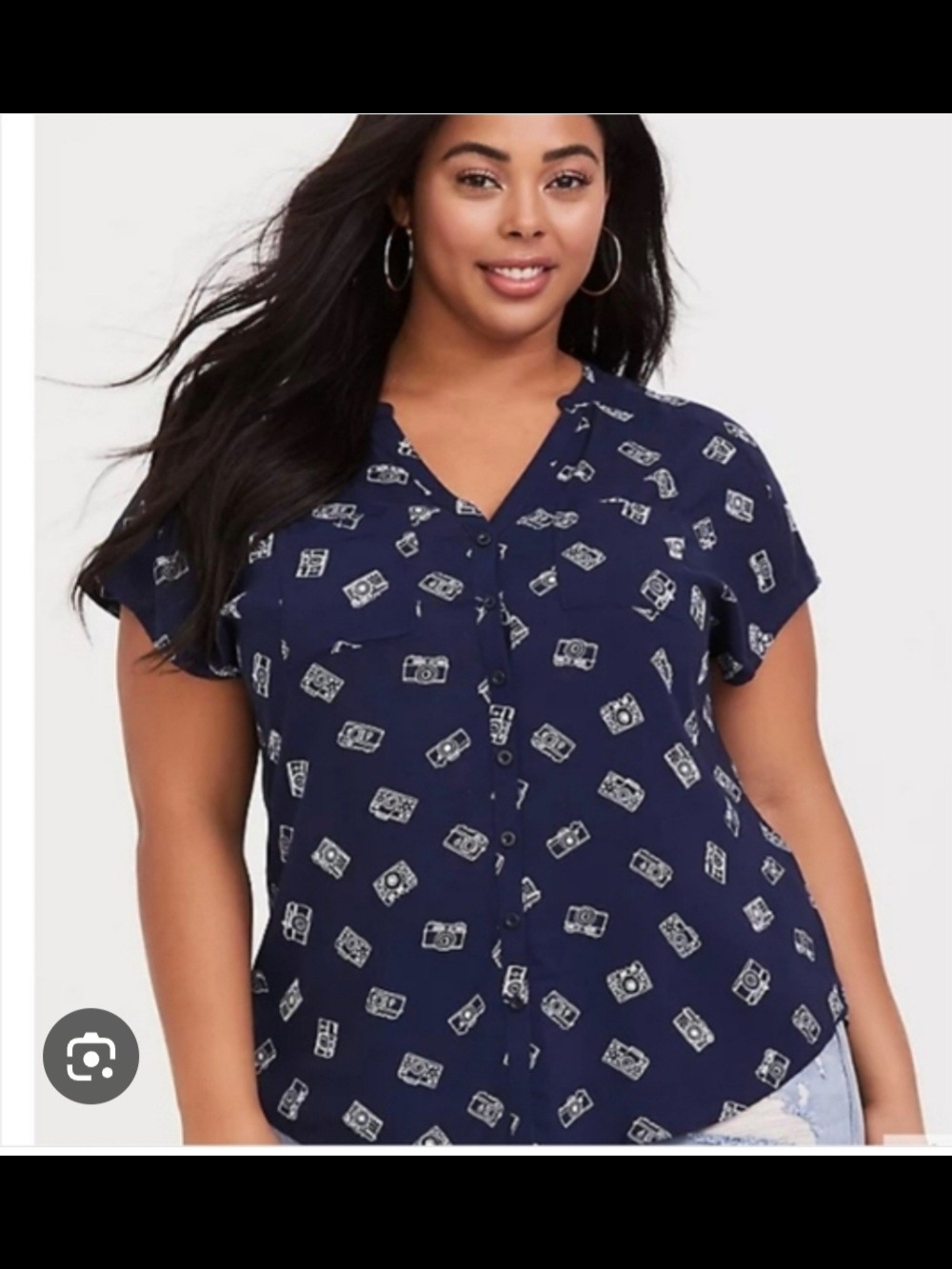 Torrid Sz 1  Navy Camera-Print Button Down Top
